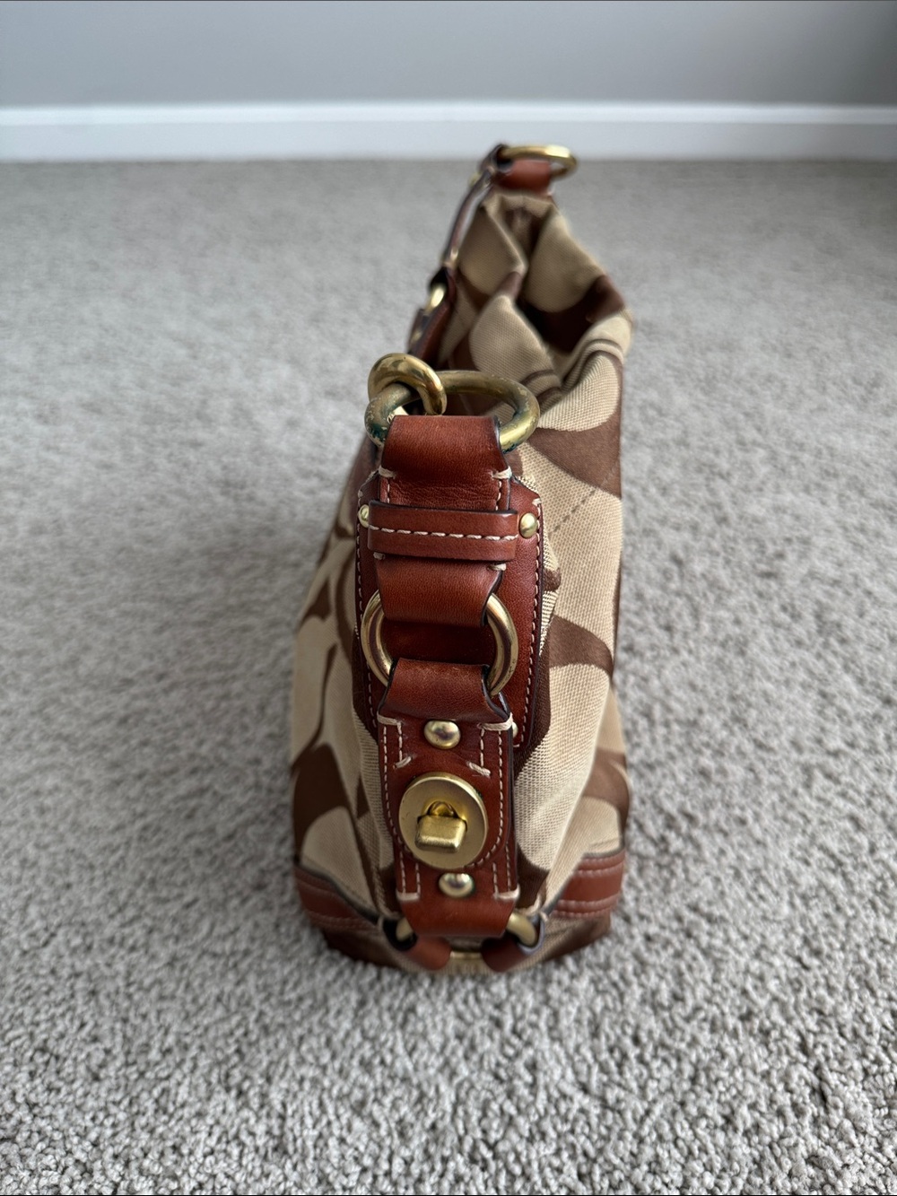 Coach Tan and Brown Signature Canvas Shoulder Bag with Leather Trim - Picture 5 of 8
